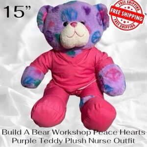 Build A Bear Workshop Peace Hearts Purple Teddy Plush Nurse Outfit FREE SHIPPING